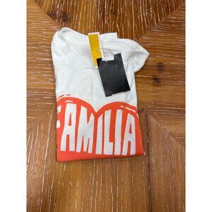 White Youth T-Shirt With Red Heart "Familia" Design Unisex Cotton Short Sleeve